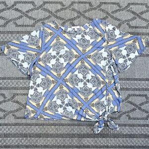 Como Vintage Blue and Yellow Geometric Blouse